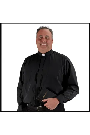 Big & Tall Tab Collar Clergy Shirt - Long Sleeve - Black - OF222