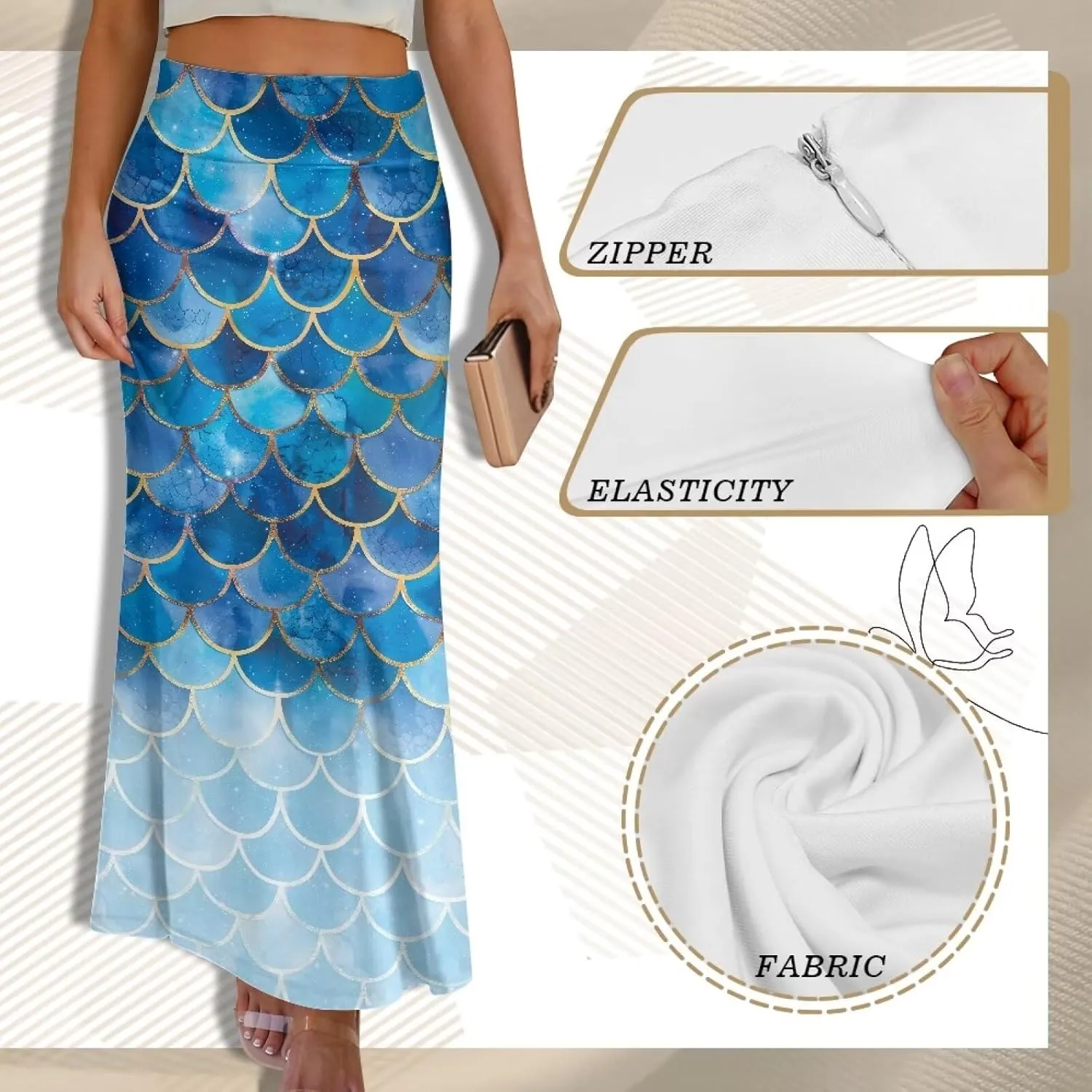 Biyejit Bodycon Maxi Skirts for Women, Foldover High Waist Flowy Pencil Long Skirts High Waist Floor Length Plus Size