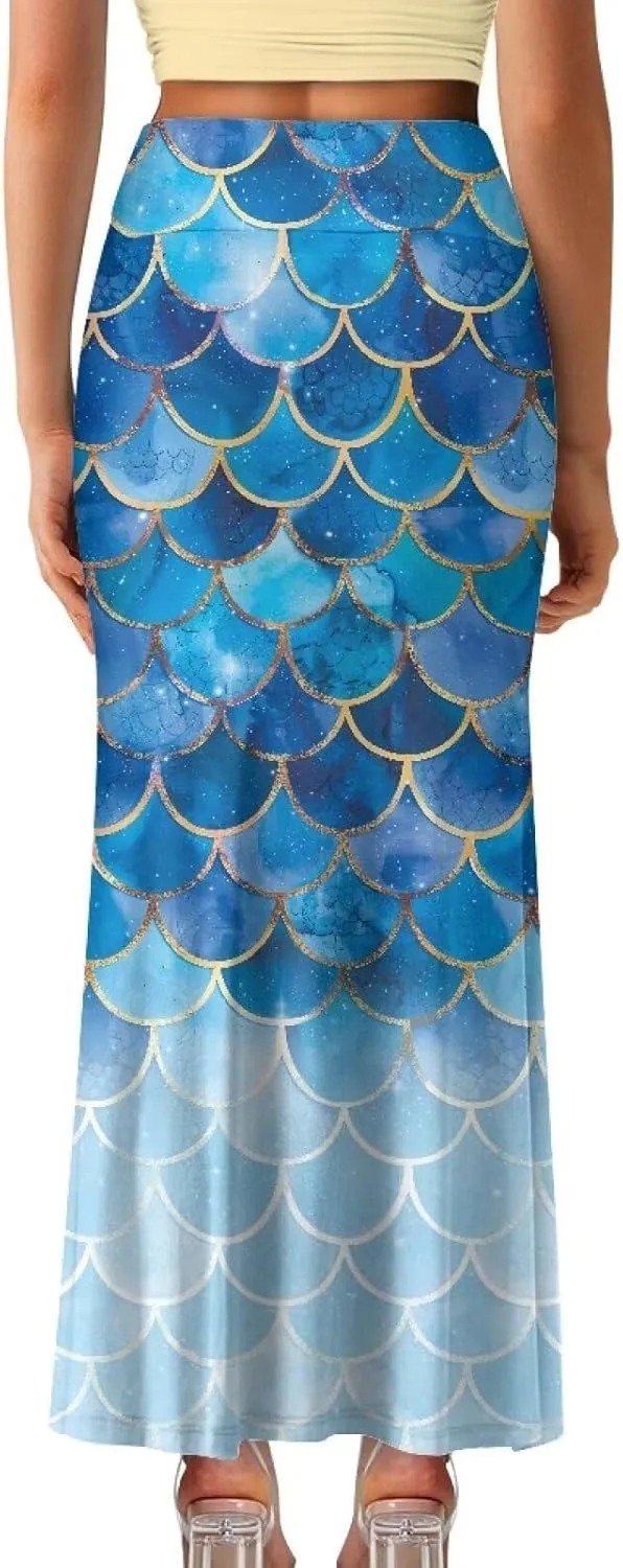 Biyejit Bodycon Maxi Skirts for Women, Foldover High Waist Flowy Pencil Long Skirts High Waist Floor Length Plus Size