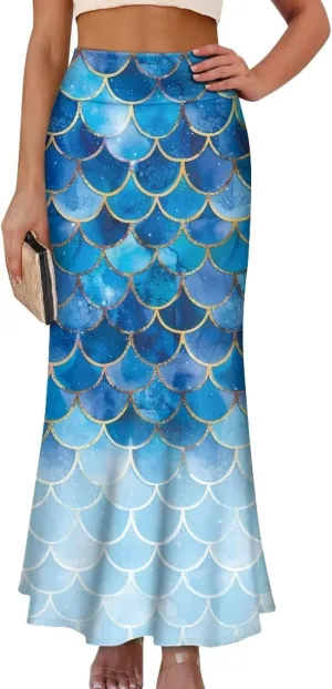 Biyejit Bodycon Maxi Skirts for Women, Foldover High Waist Flowy Pencil Long Skirts High Waist Floor Length Plus Size