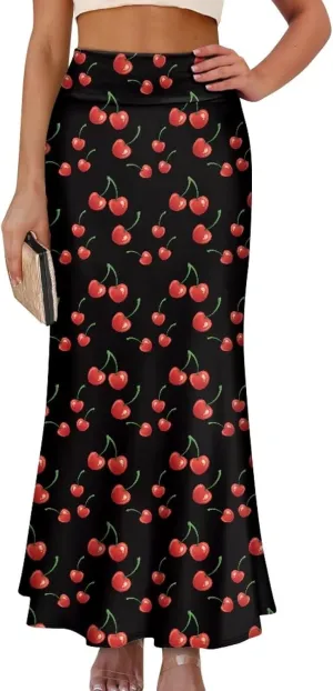 Biyejit Bodycon Maxi Skirts for Women, Foldover High Waist Flowy Pencil Long Skirts High Waist Floor Length Plus Size