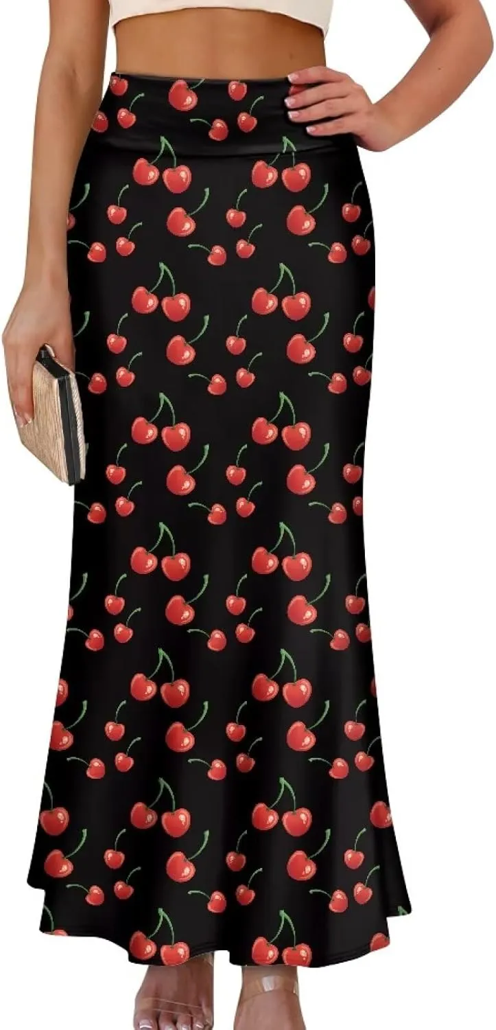 Biyejit Bodycon Maxi Skirts for Women, Foldover High Waist Flowy Pencil Long Skirts High Waist Floor Length Plus Size