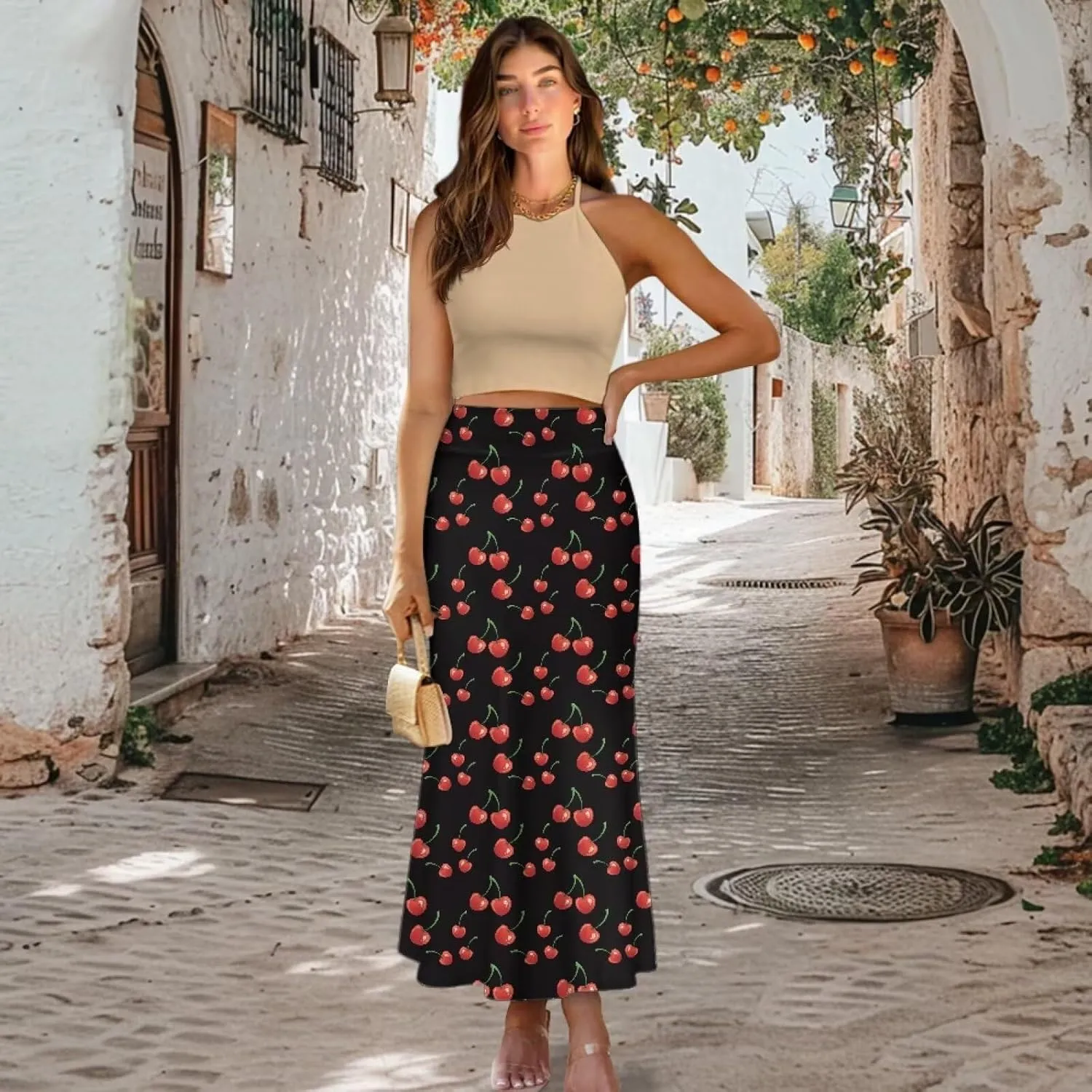 Biyejit Bodycon Maxi Skirts for Women, Foldover High Waist Flowy Pencil Long Skirts High Waist Floor Length Plus Size