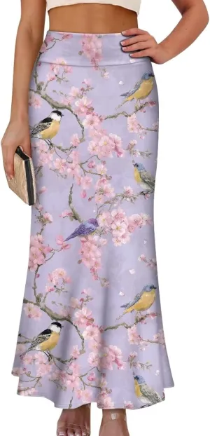 Biyejit Bodycon Maxi Skirts for Women, Foldover High Waist Flowy Pencil Long Skirts High Waist Floor Length Plus Size