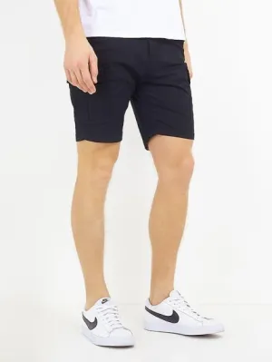 BLACK PLAIN CARGO POCKET DETAIL SHORTS