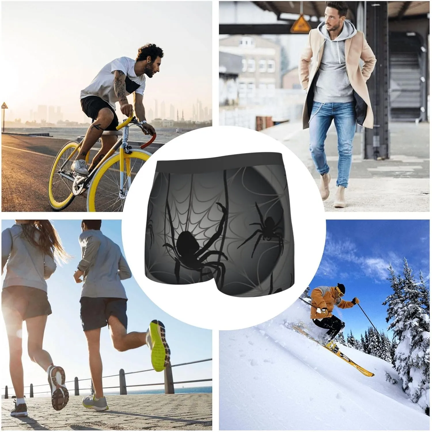 Black Spiders Print Boxer Briefs For Men Breathable Underwear-
