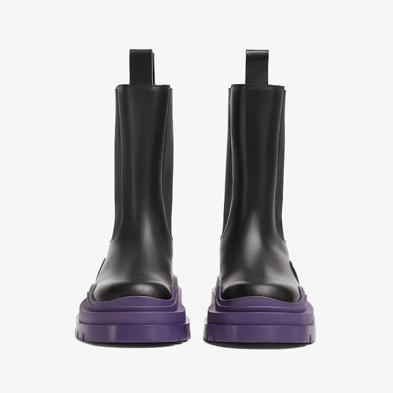 Black/Purple Chelsea Boots