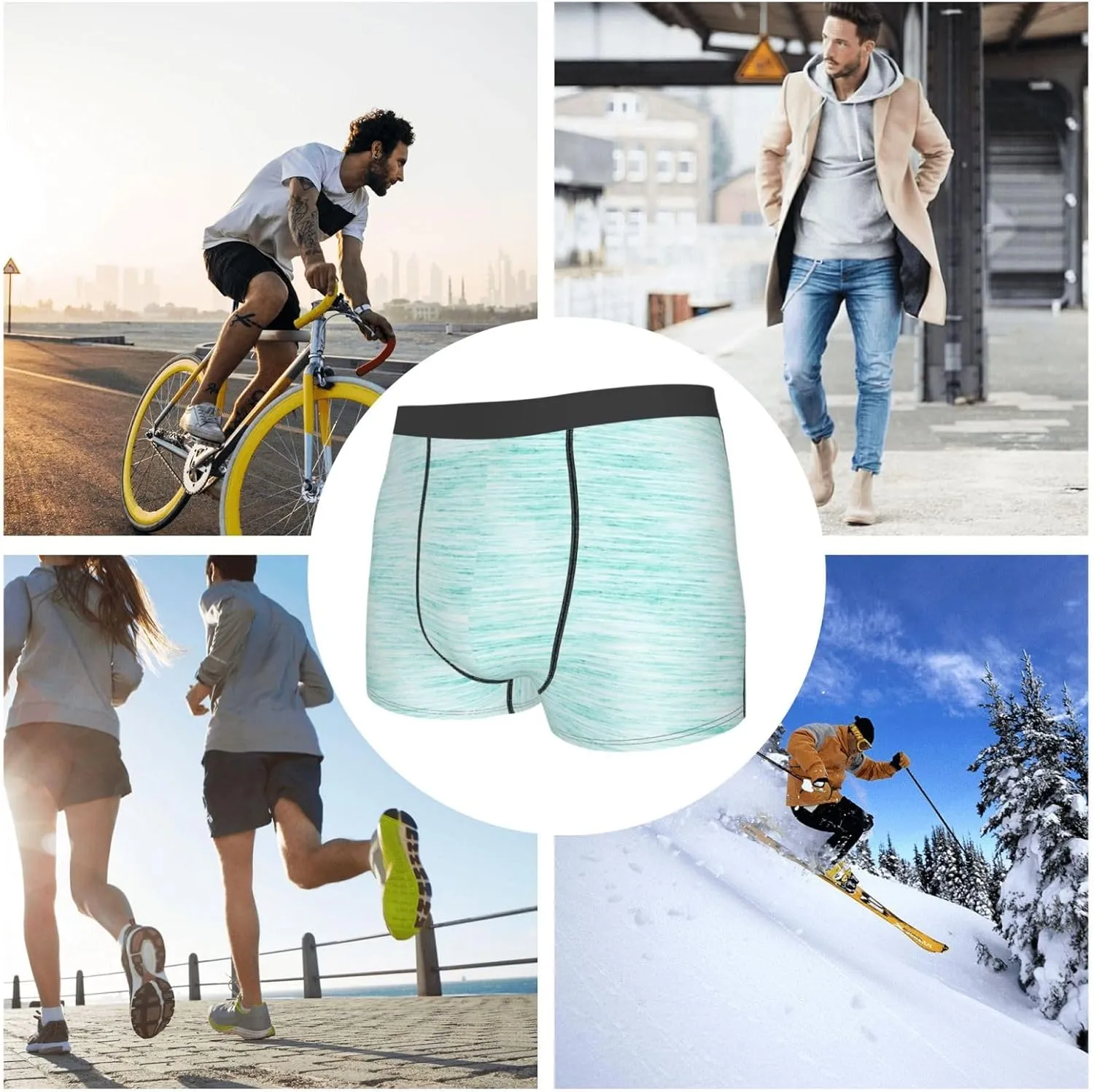 Blue Bright Print Boxer Briefs For Men Breathable Underwear-