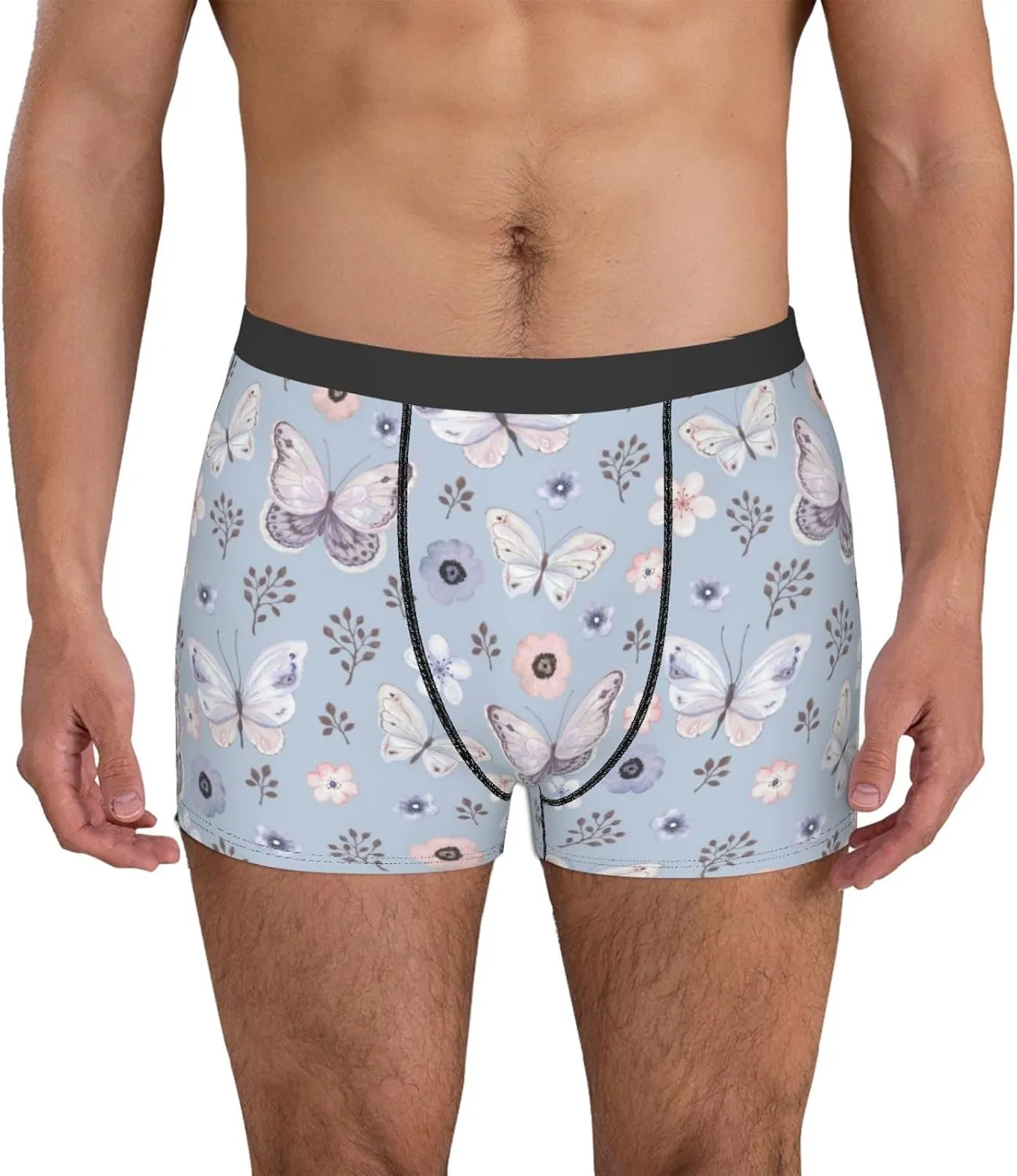 Blue Butterfly Print Boxer Briefs For Men Breathable Underwear-