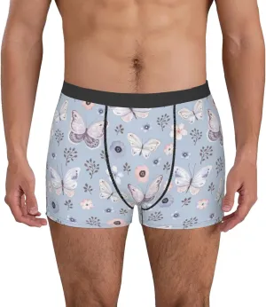 Blue Butterfly Print Boxer Briefs For Men Breathable Underwear-
