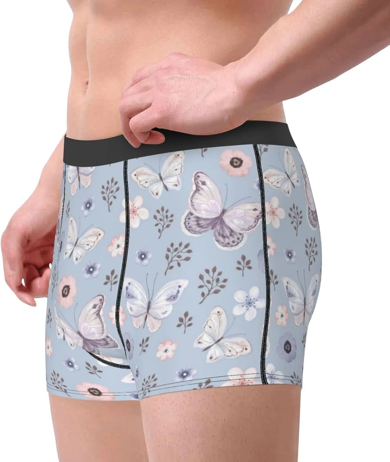 Blue Butterfly Print Boxer Briefs For Men Breathable Underwear-