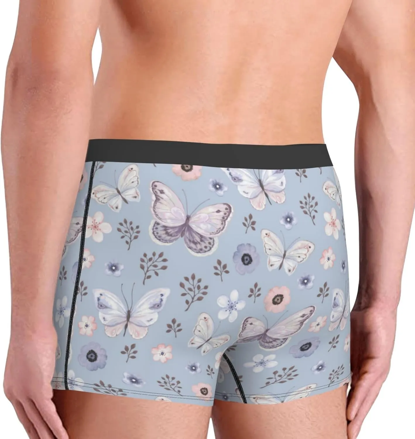 Blue Butterfly Print Boxer Briefs For Men Breathable Underwear-