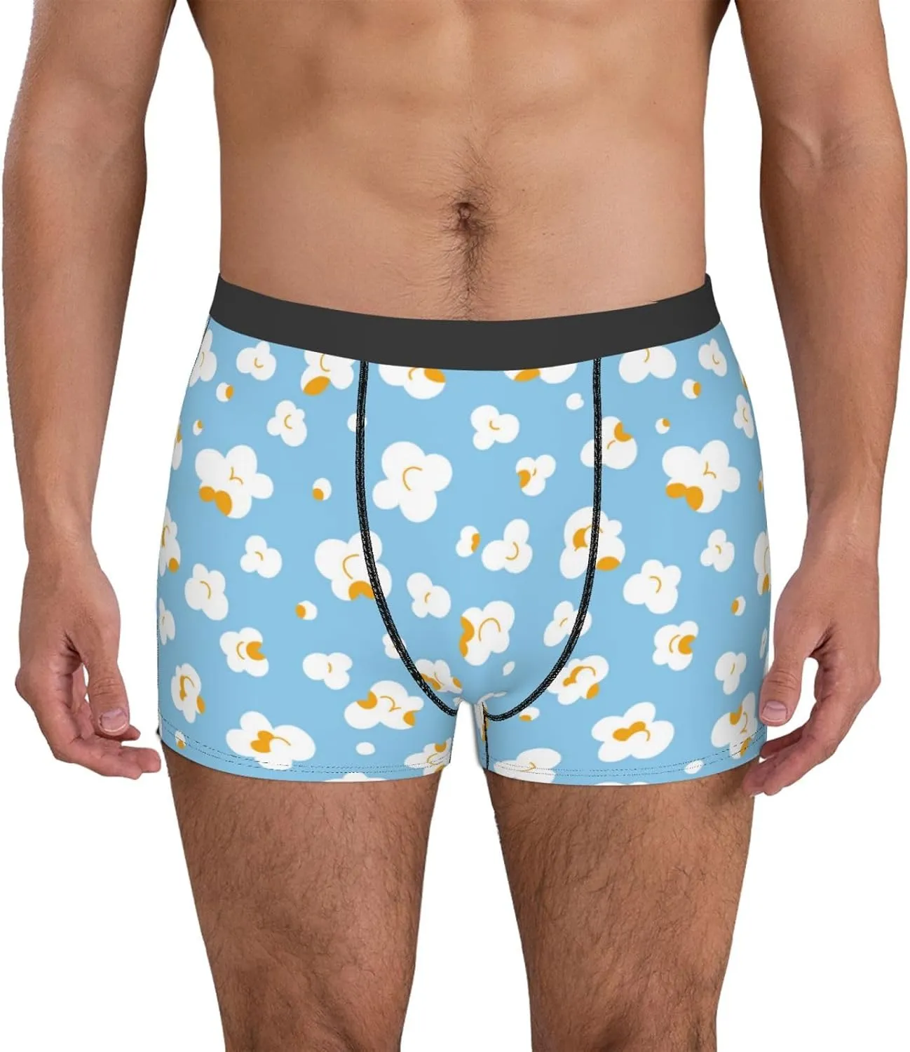 Blue Popcorn Print Boxer Briefs For Men Breathable Underwear-