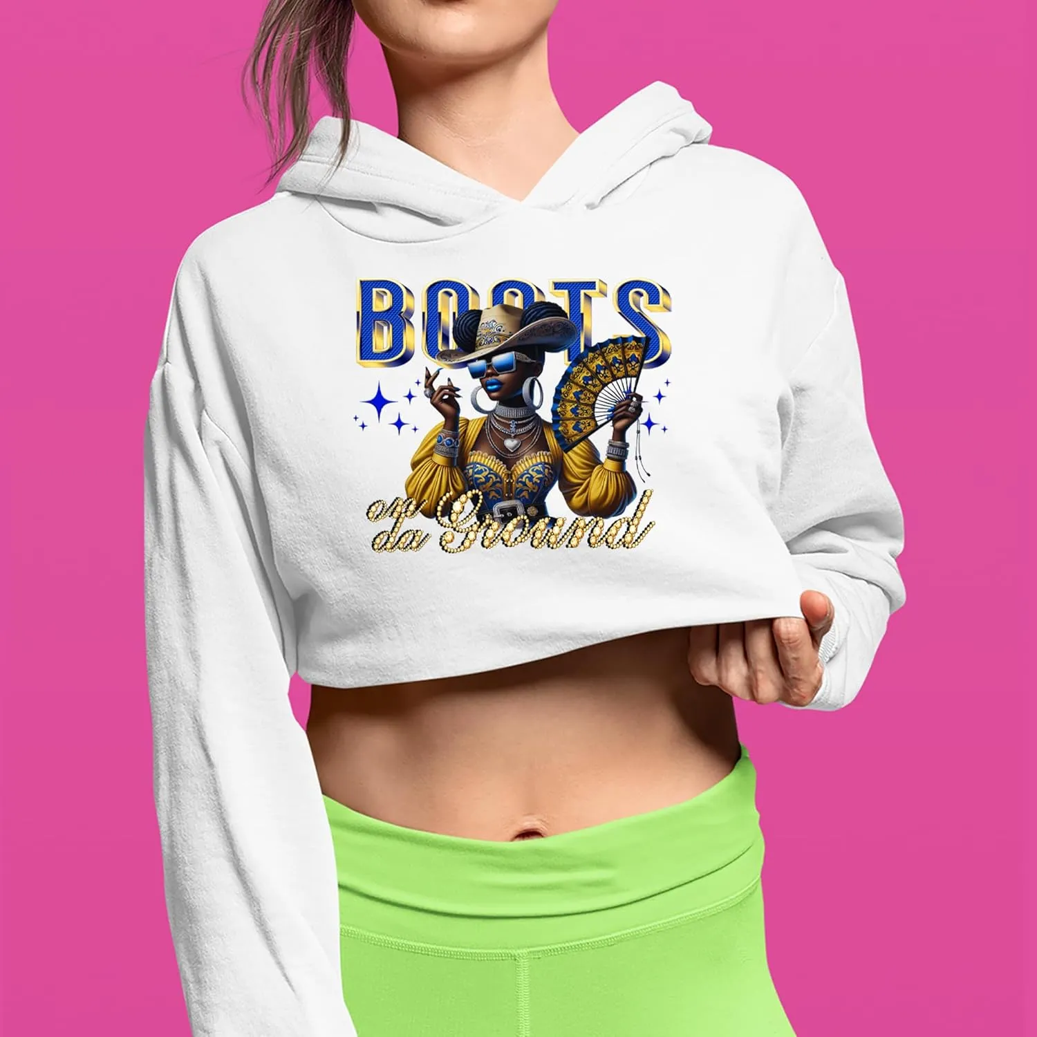 Boots On Da Ground Folding Fan Cropped Fleece Hoodie, Soft & Cozy, Trendy Fit