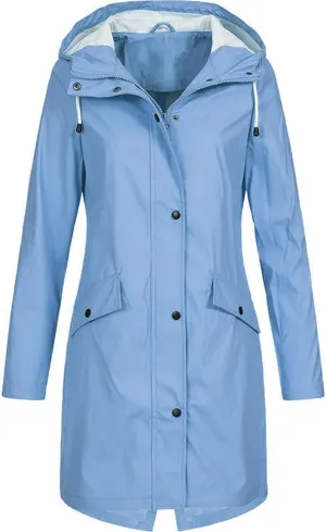 BOXIACEY Women Packable Rain Jacket Waterproof Lightweight Raincoat Hooded Lightweight Windbreaker Long Trench Raincoat