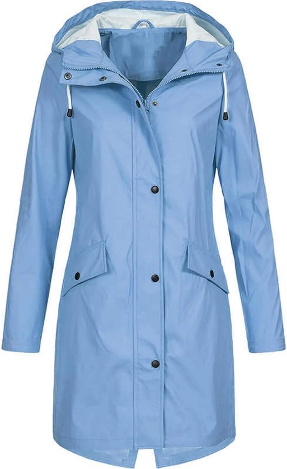 BOXIACEY Women Packable Rain Jacket Waterproof Lightweight Raincoat Hooded Lightweight Windbreaker Long Trench Raincoat
