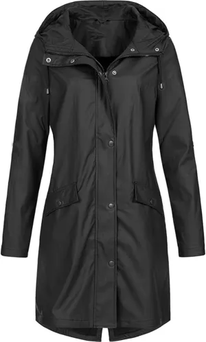 BOXIACEY Women Packable Rain Jacket Waterproof Lightweight Raincoat Hooded Lightweight Windbreaker Long Trench Raincoat