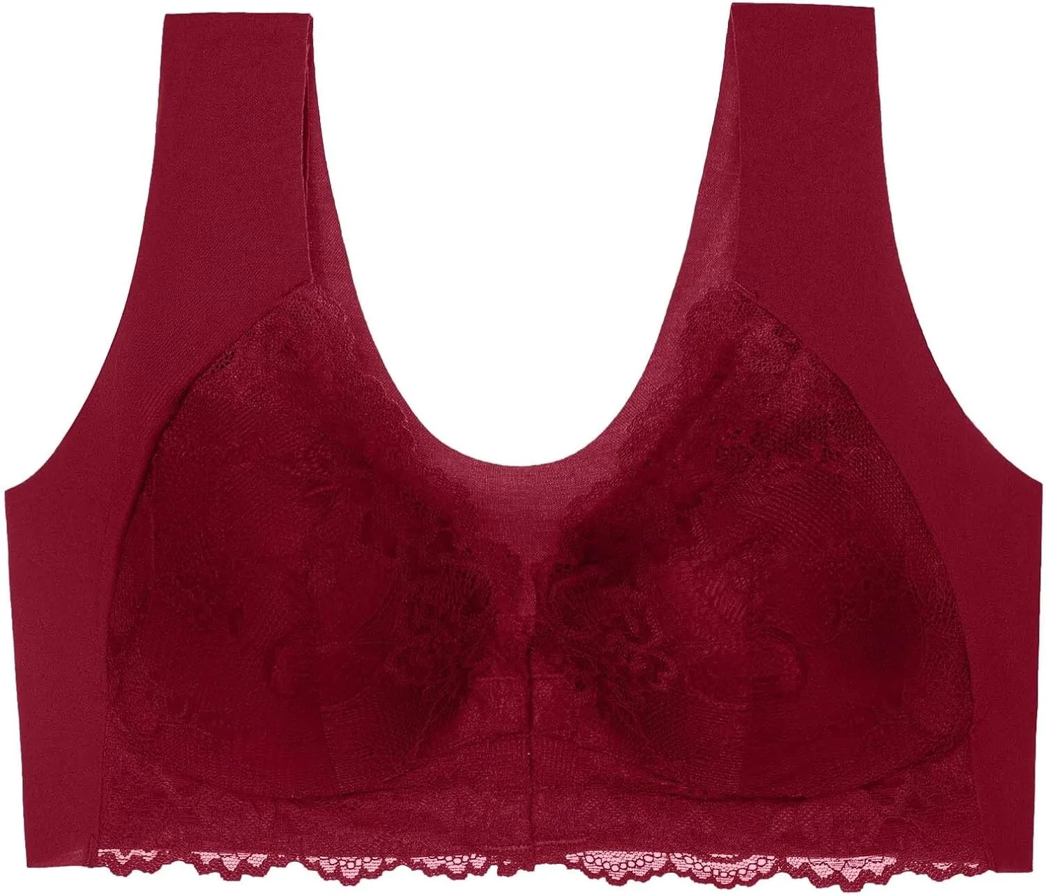 Bras for Women Front Closure No Underwire Sexy Floral Lace Deep V Bras Gather Push Up U-Back Smooth Seamless Comfy Bralettes