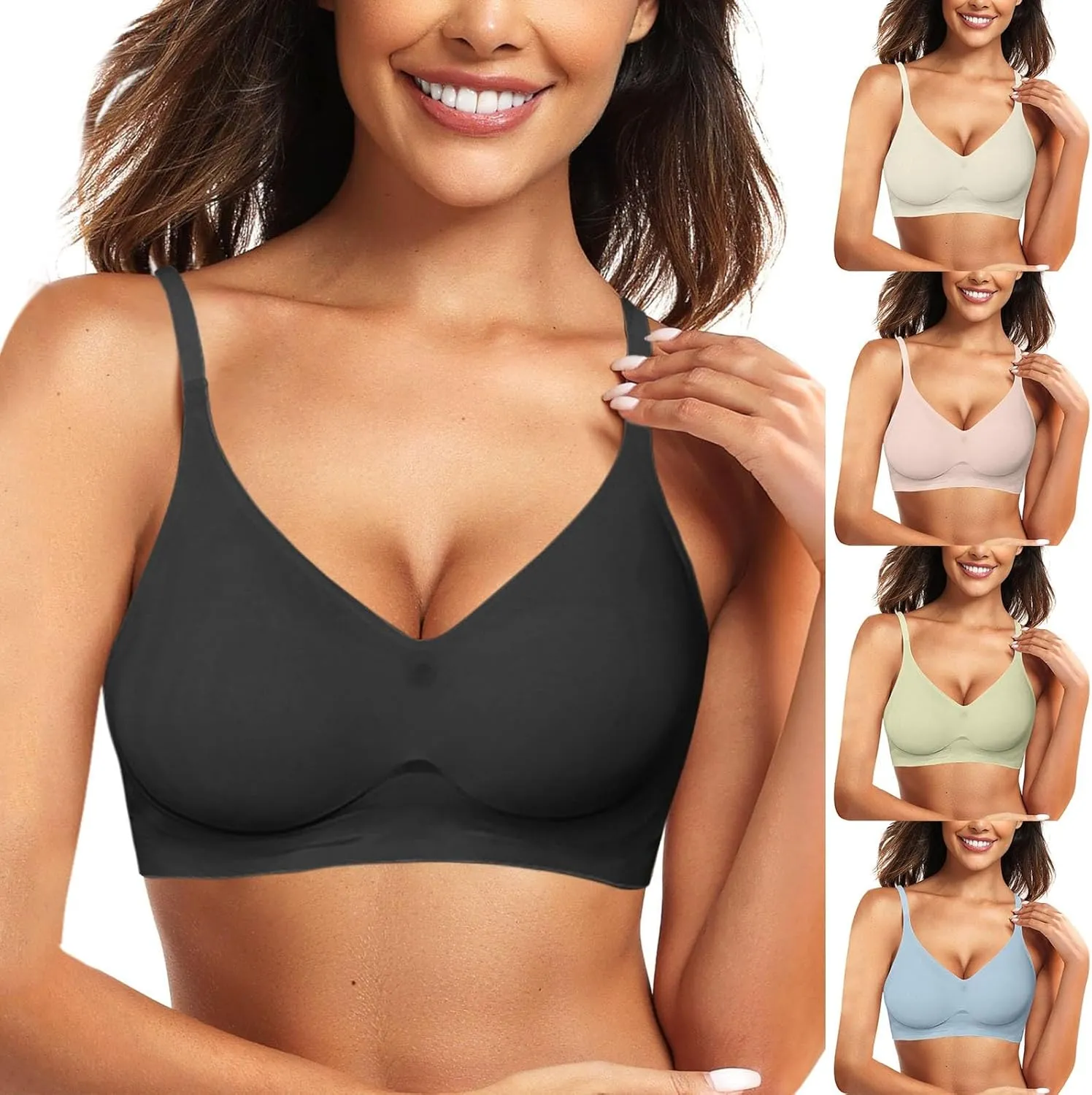 Bras for Women Seamless No Underwire Smoothing T-Shirt Bra Plus Size Support Soft Bralettes Full Coverage Push Up Bra