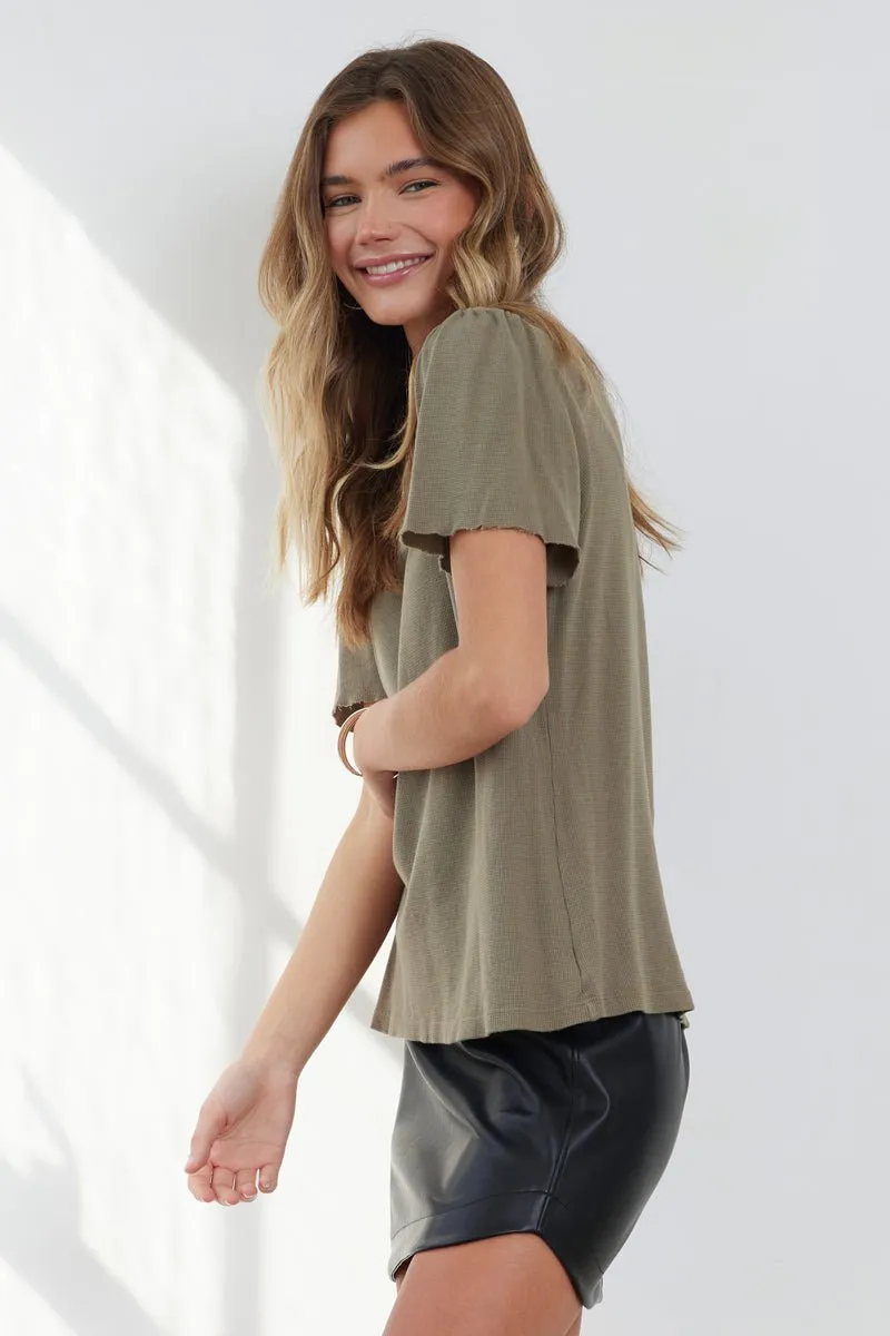 BRENTWOOD PUFF SLEEVE THERMAL TEE 🌿 - (FINAL SALE)