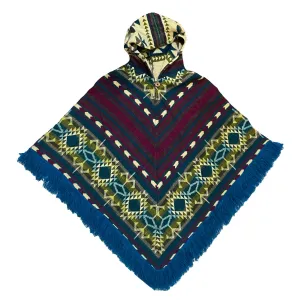 Bright Sky OOAK Fringe Button Front Poncho