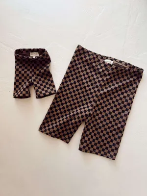 Brown   Black Checkerboard | Children & Women's Ribbed Checker Biker Shorts