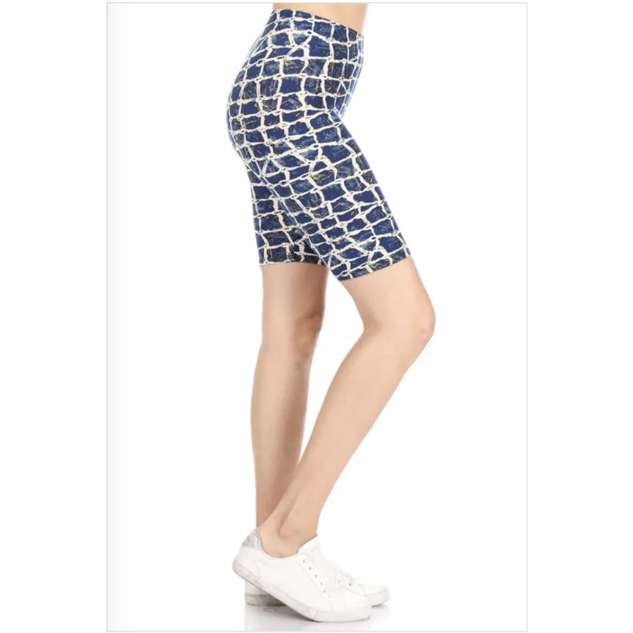 Buttery Soft  Fun Print Bike Shorts - Navy Fishing Net