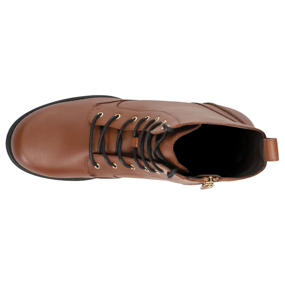 Camea Round Toe Zippered Combat Boots