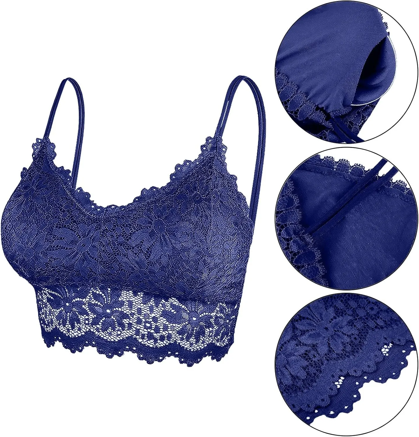 Cami Bras for Women 5 Pack Wireless Padded Lace Cami Beauty Back Bras Full Coverage Thin Light Comfort Longline Bralettes