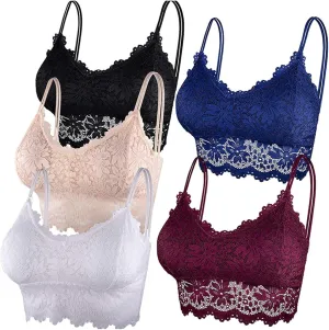 Cami Bras for Women 5 Pack Wireless Padded Lace Cami Beauty Back Bras Full Coverage Thin Light Comfort Longline Bralettes