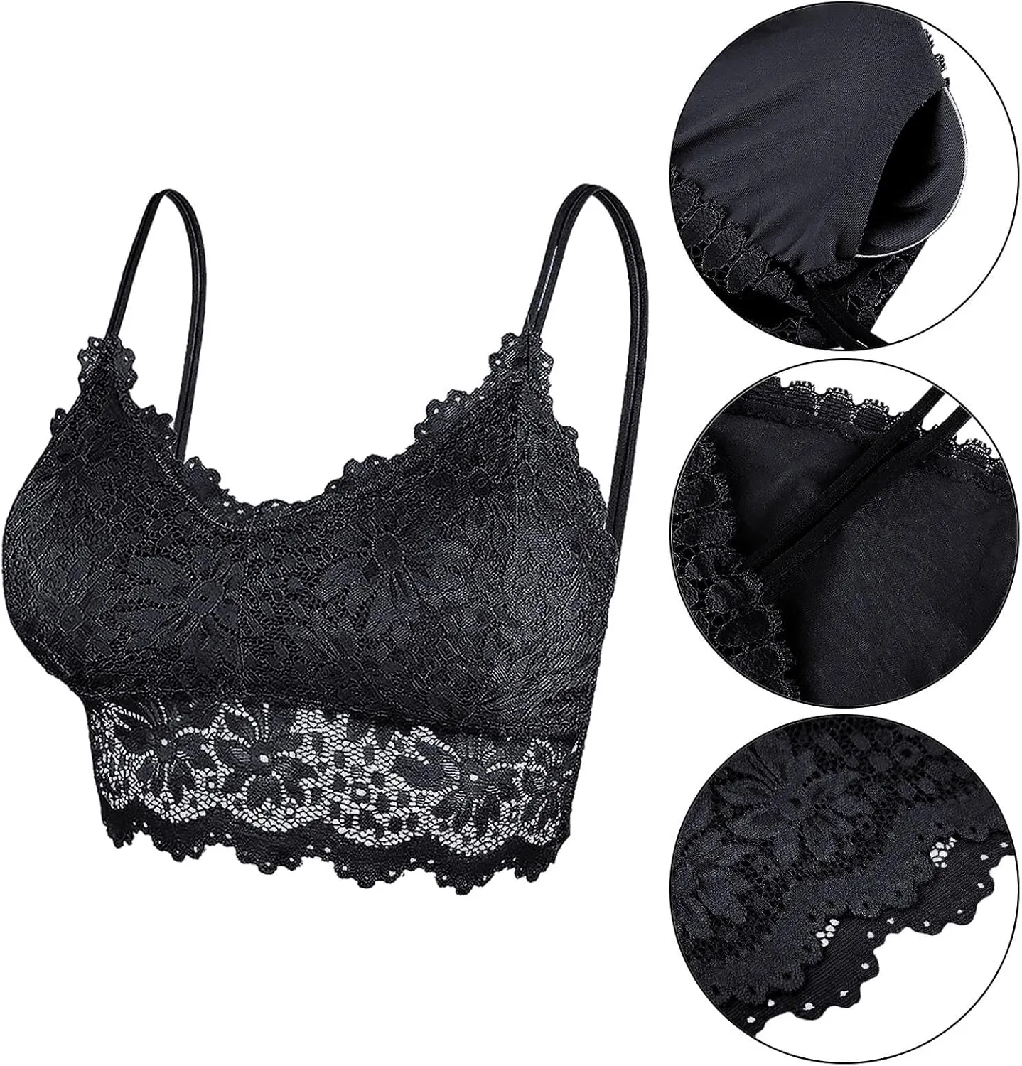 Cami Bras for Women 5 Pack Wireless Padded Lace Cami Beauty Back Bras Full Coverage Thin Light Comfort Longline Bralettes