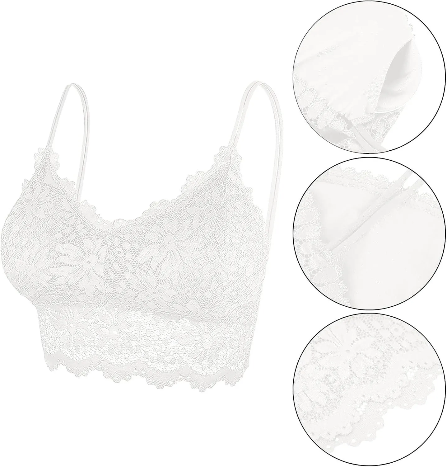 Cami Bras for Women 5 Pack Wireless Padded Lace Cami Beauty Back Bras Full Coverage Thin Light Comfort Longline Bralettes