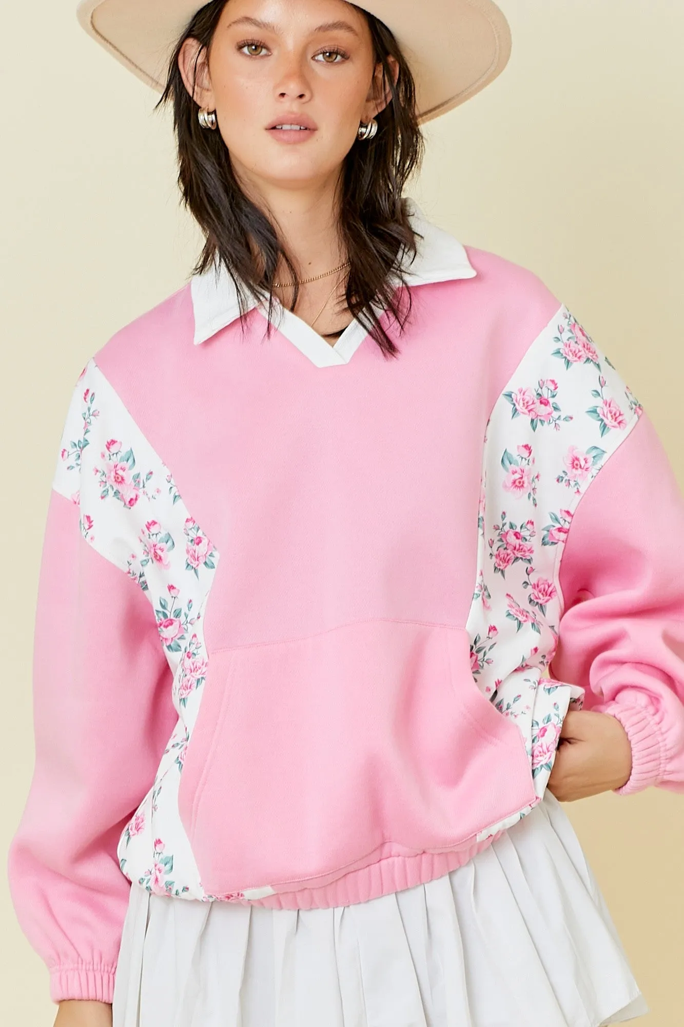 Canaan Oversized Fleece Color Block Top