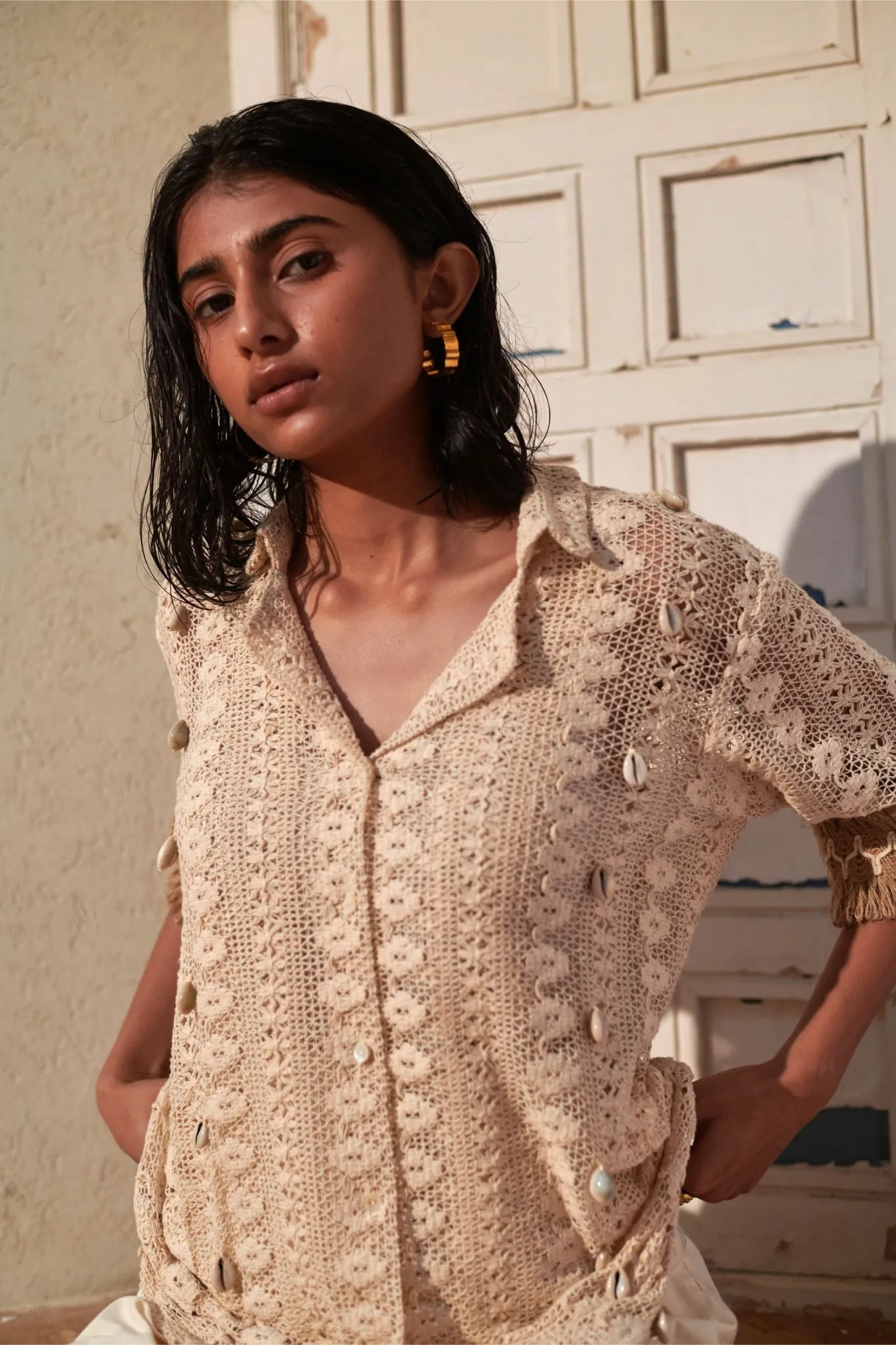 Caramel Desert Crochet Shirt