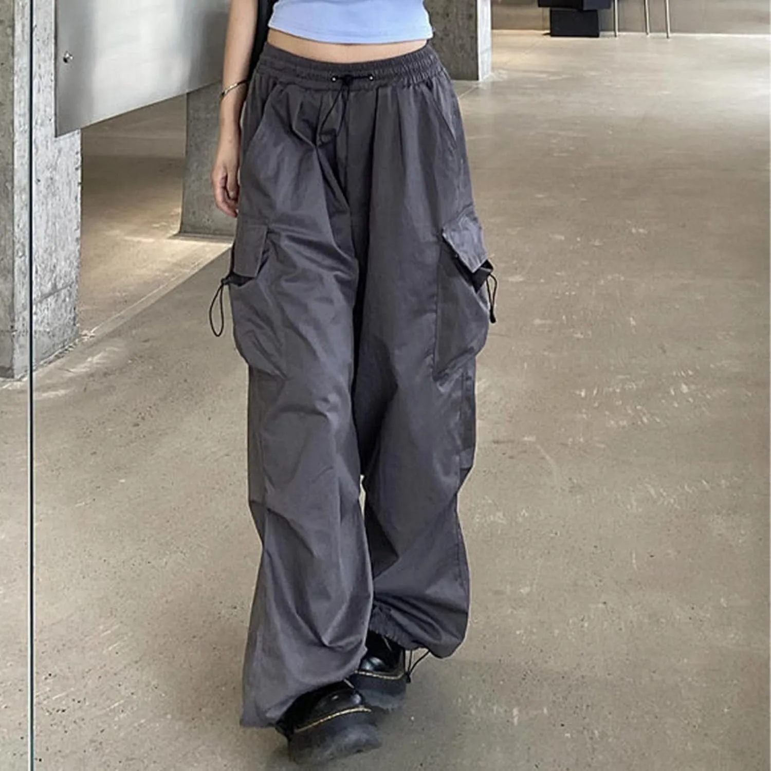 Cargo Pants Women Y2k Baggy Pants Low Waist Parachute Pants Joggers Cargo Sweatpants with Pockets Hippie Pants Y2k Streetwear