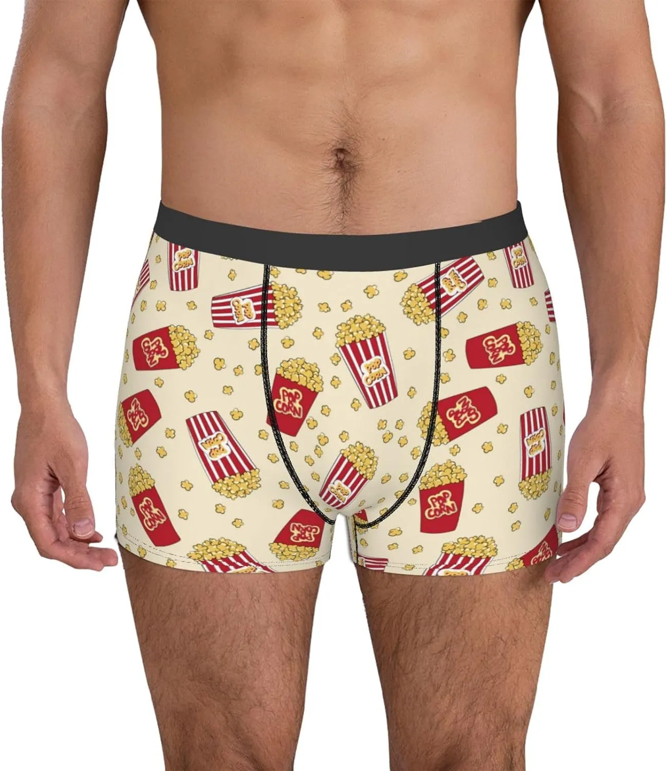 Cartoon Popcorn Print Boxer Briefs For Men Breathable Underwear-