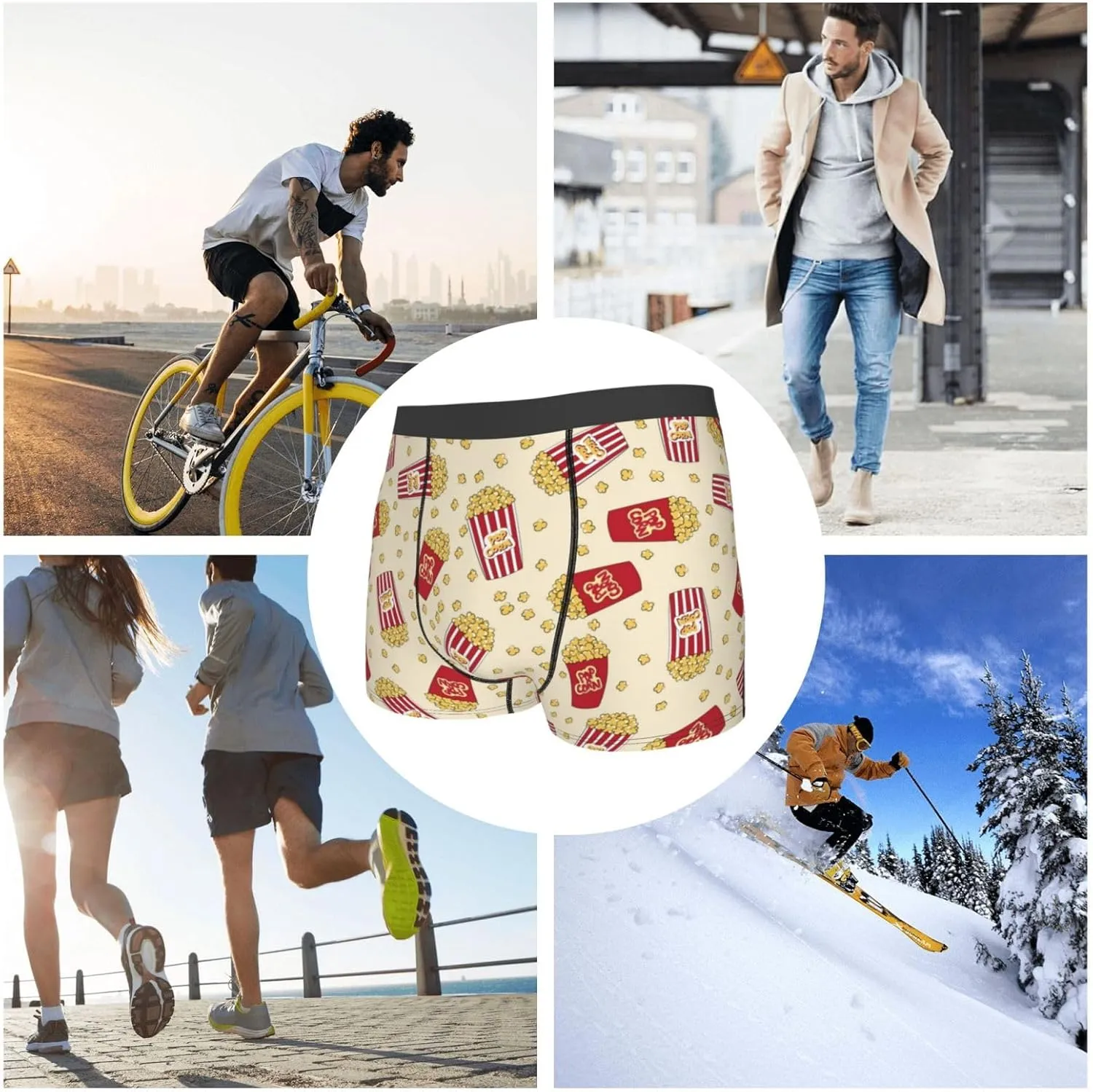 Cartoon Popcorn Print Boxer Briefs For Men Breathable Underwear-