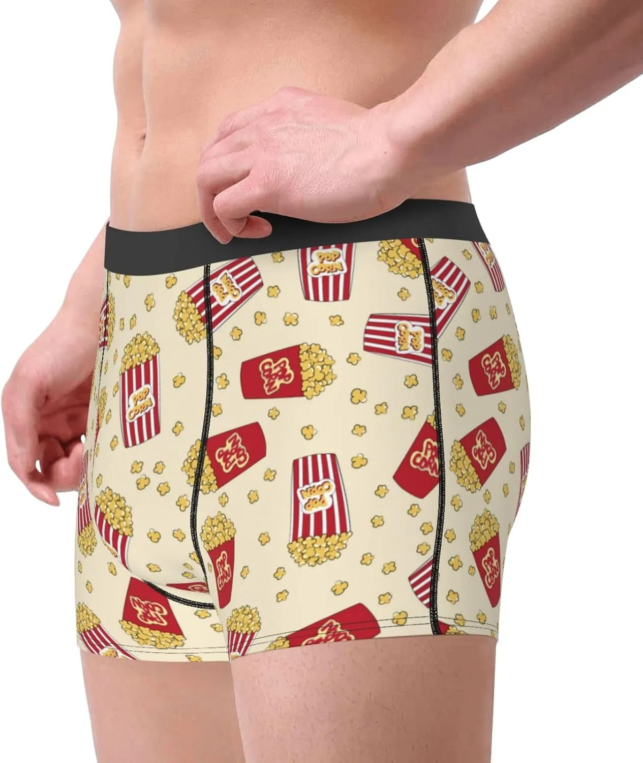 Cartoon Popcorn Print Boxer Briefs For Men Breathable Underwear-