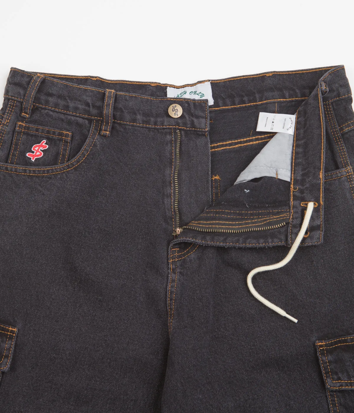 Cash Only Denim Cargo Shorts - Washed Black