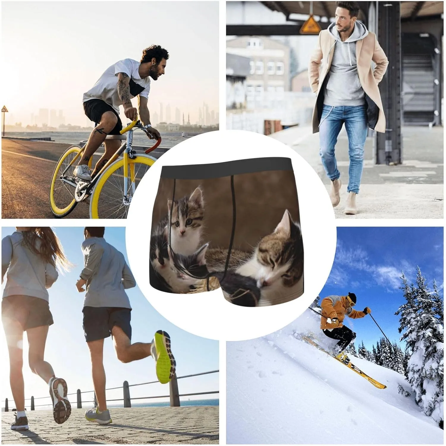 Cat Family Print Boxer Briefs For Men Breathable Underwear-