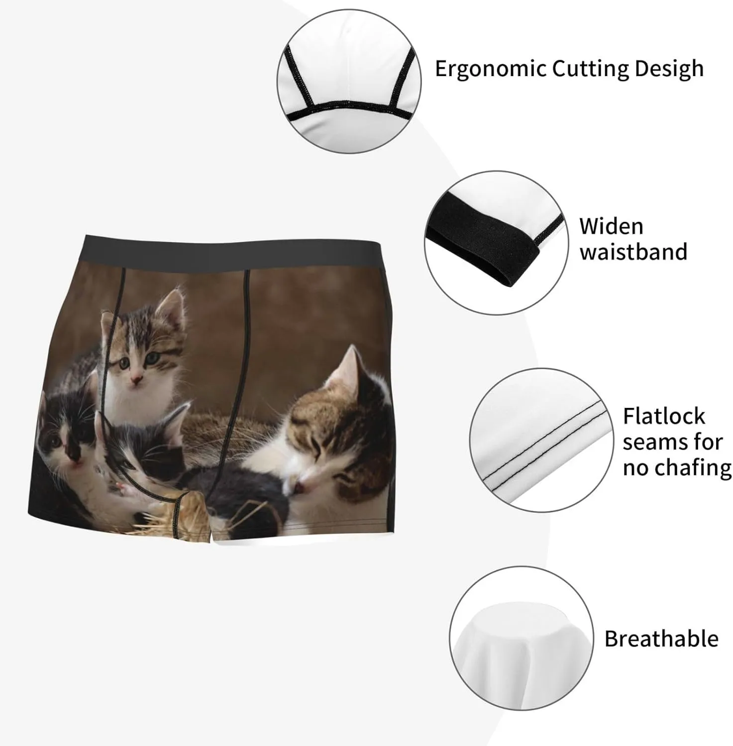 Cat Family Print Boxer Briefs For Men Breathable Underwear-