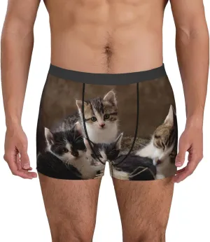 Cat Family Print Boxer Briefs For Men Breathable Underwear-
