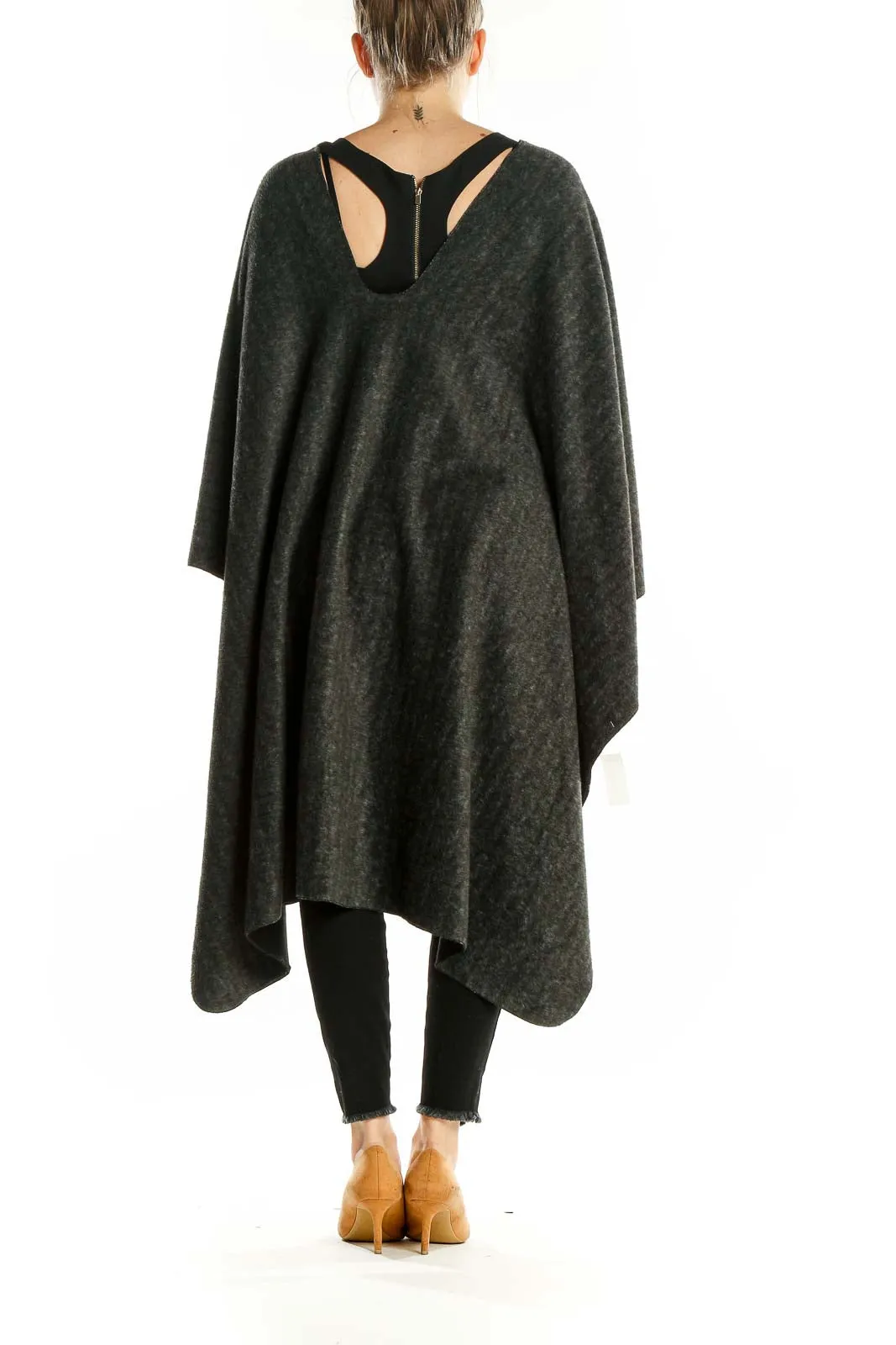 Charcoal Gray Oversized Knit Poncho