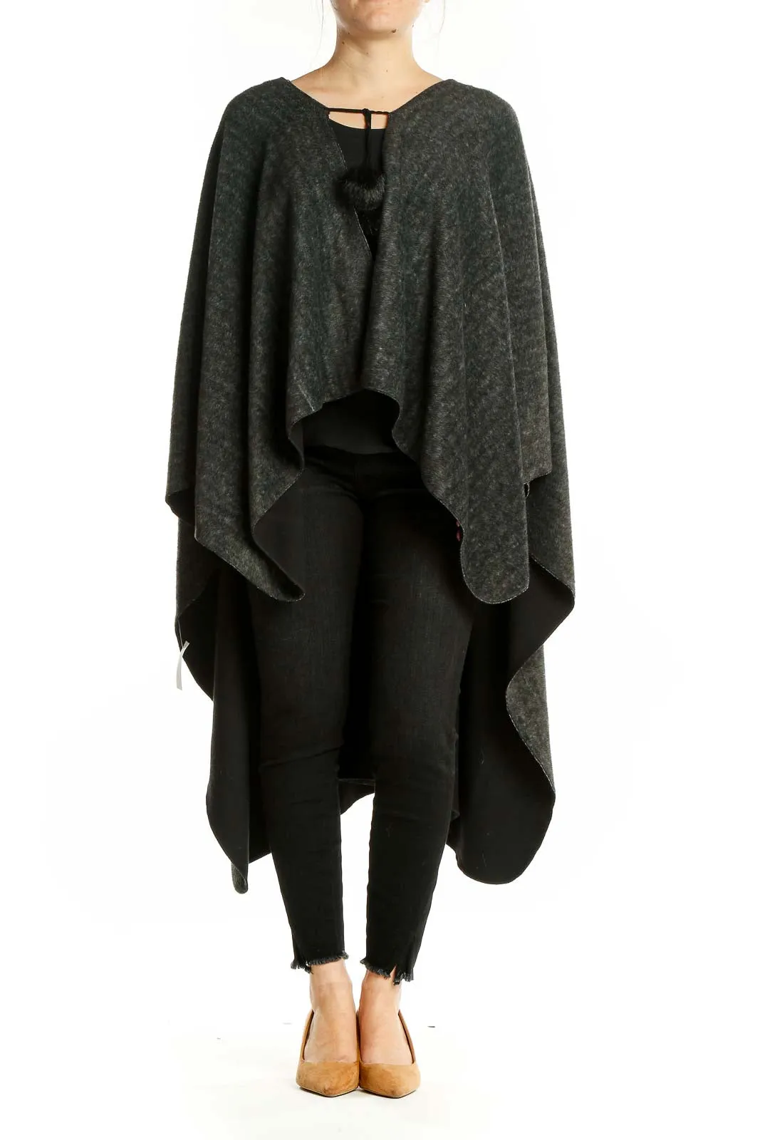 Charcoal Gray Oversized Knit Poncho