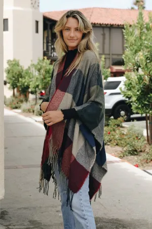 Check Ruana with Tassel Trim