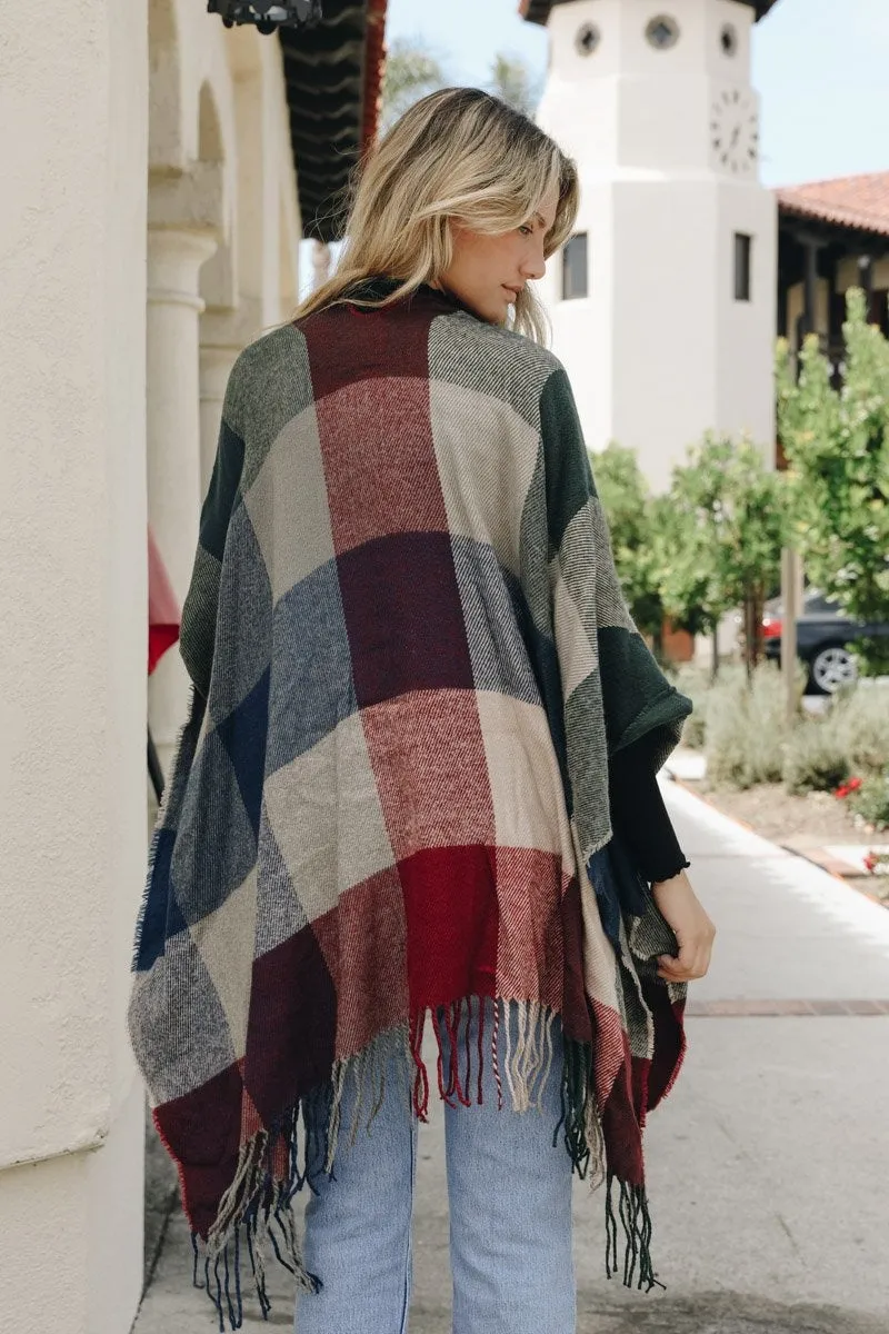 Check Ruana with Tassel Trim