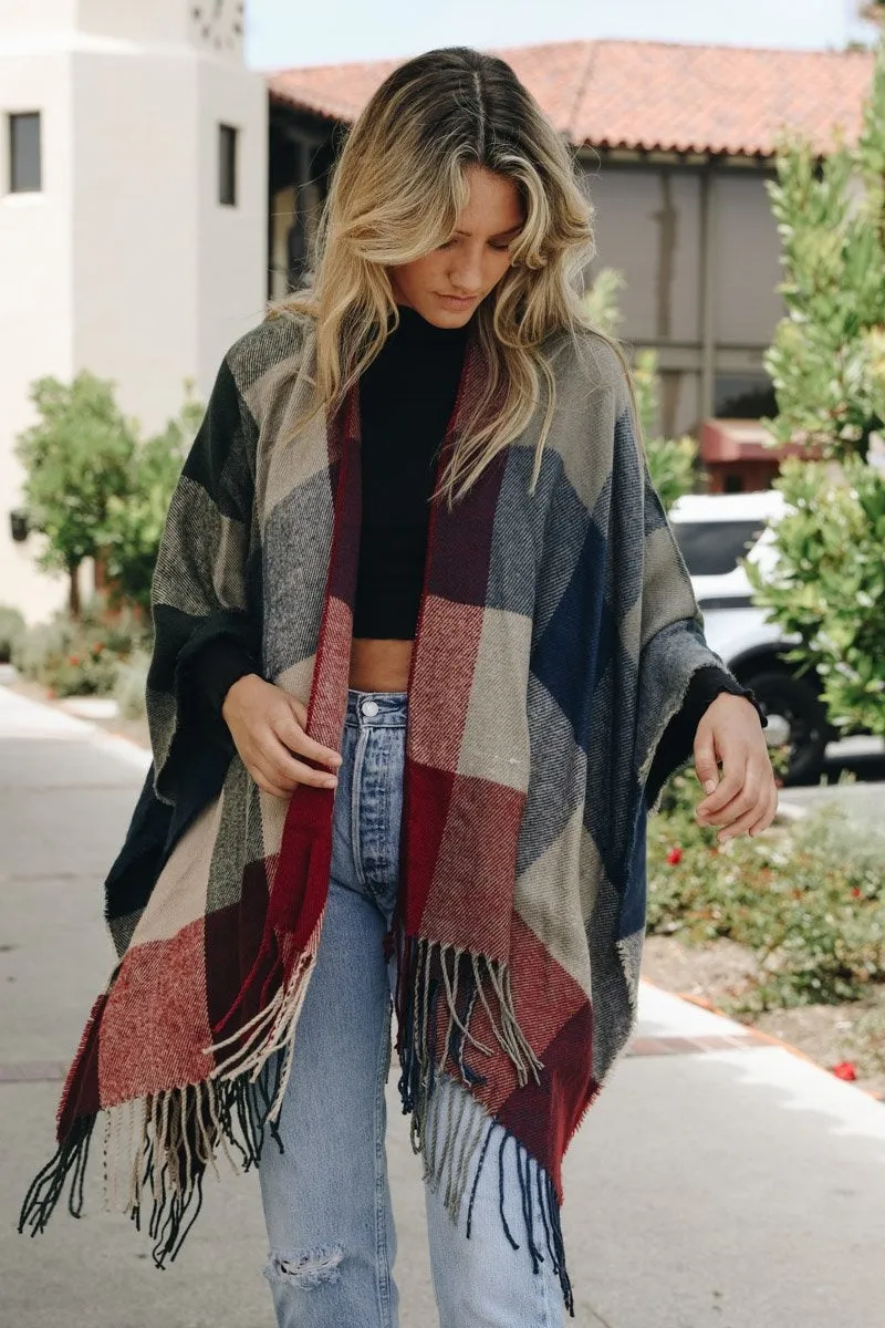 Check Ruana with Tassel Trim