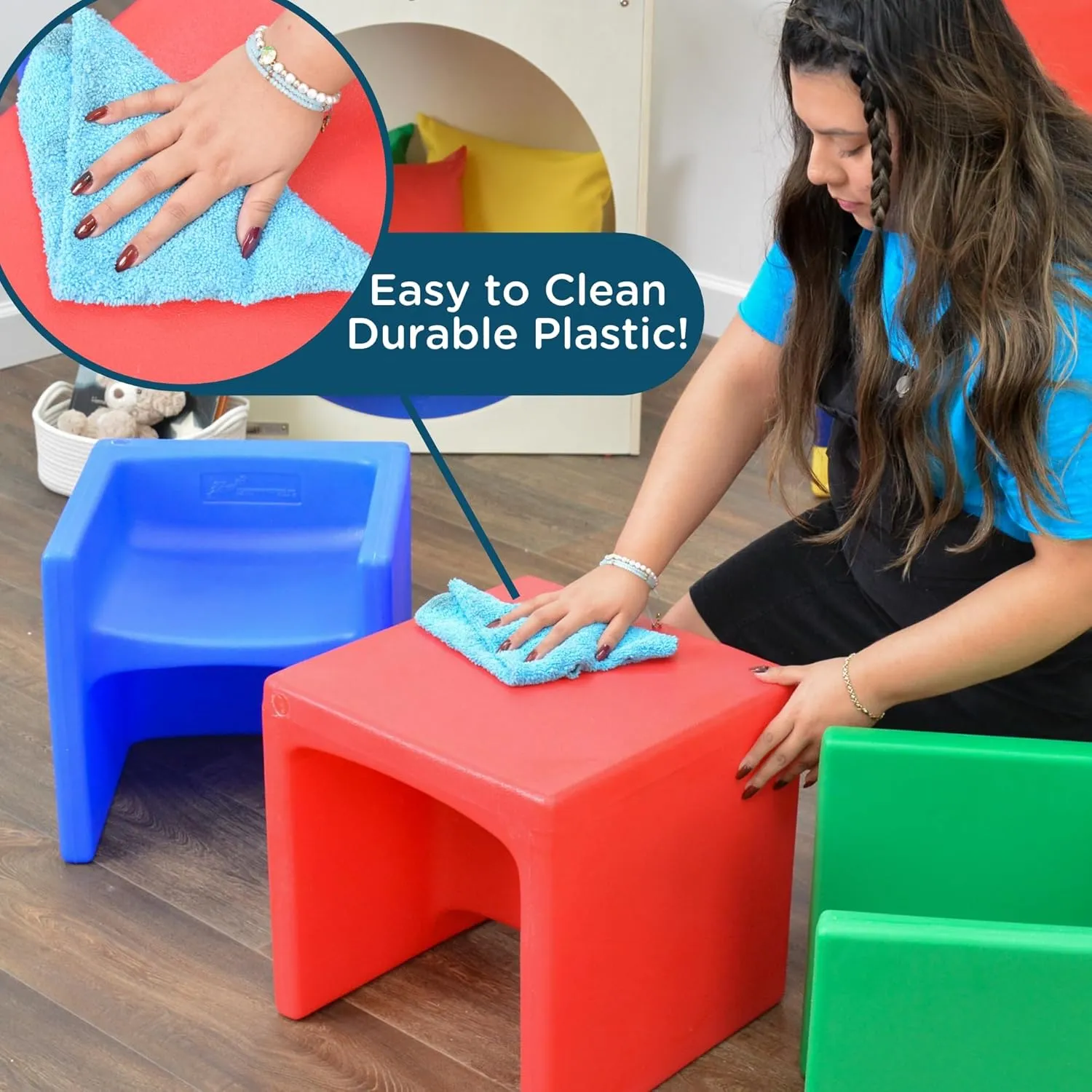 Children's Factory 3-in-1 Cube Chair for Kids, Flexible Seating Classroom Furniture, 1-Pack, Red