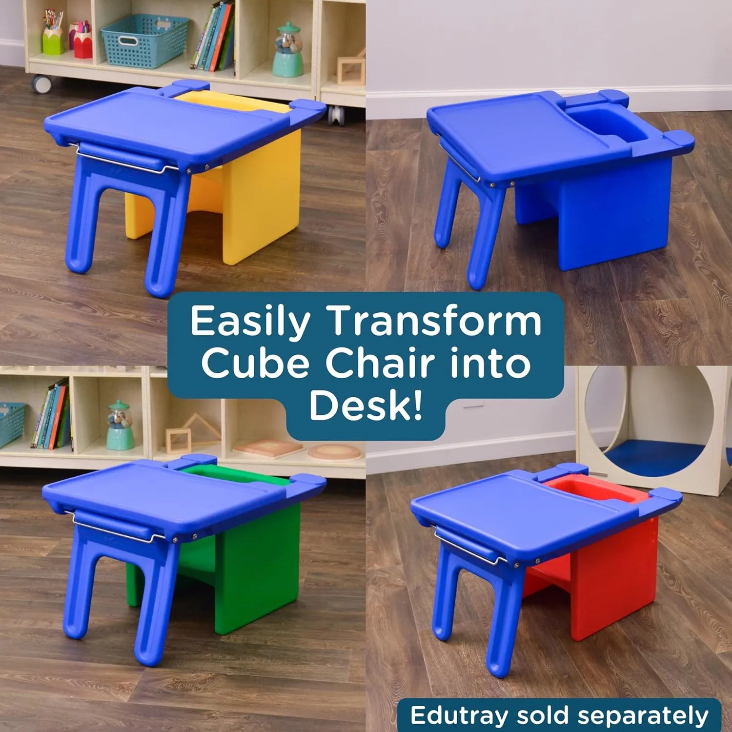 Children's Factory 3-in-1 Cube Chair for Kids, Flexible Seating Classroom Furniture, 1-Pack, Red