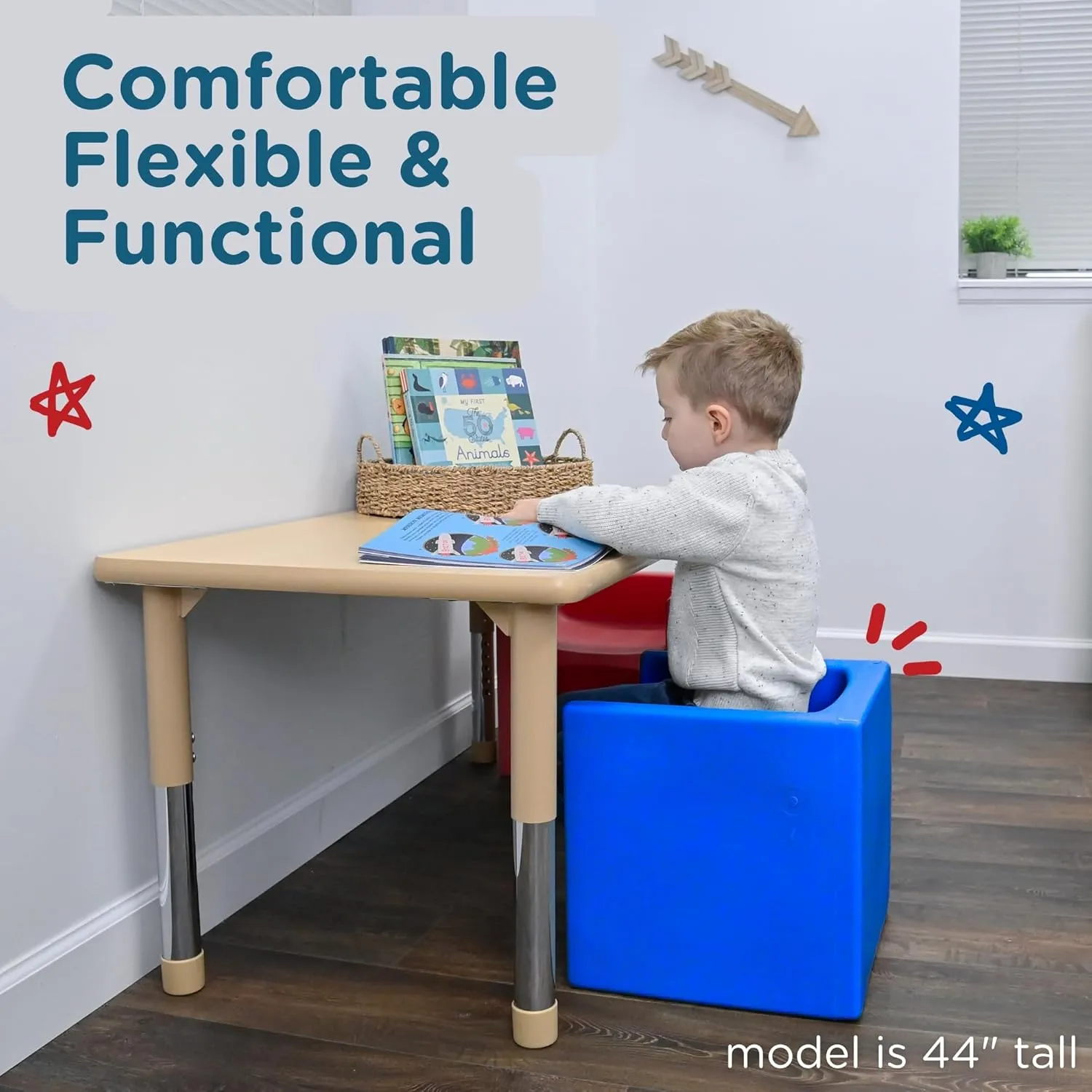 Children's Factory 3-in-1 Cube Chair for Kids, Flexible Seating Classroom Furniture, 1-Pack, Red